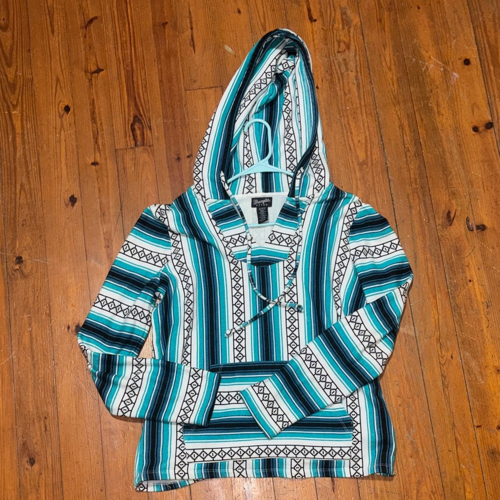 Striped Retro Wrangler Hoodie in Teal, Black & White